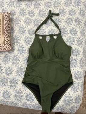 Source Unknown Olive Green Halter One-Piece Swimsuit